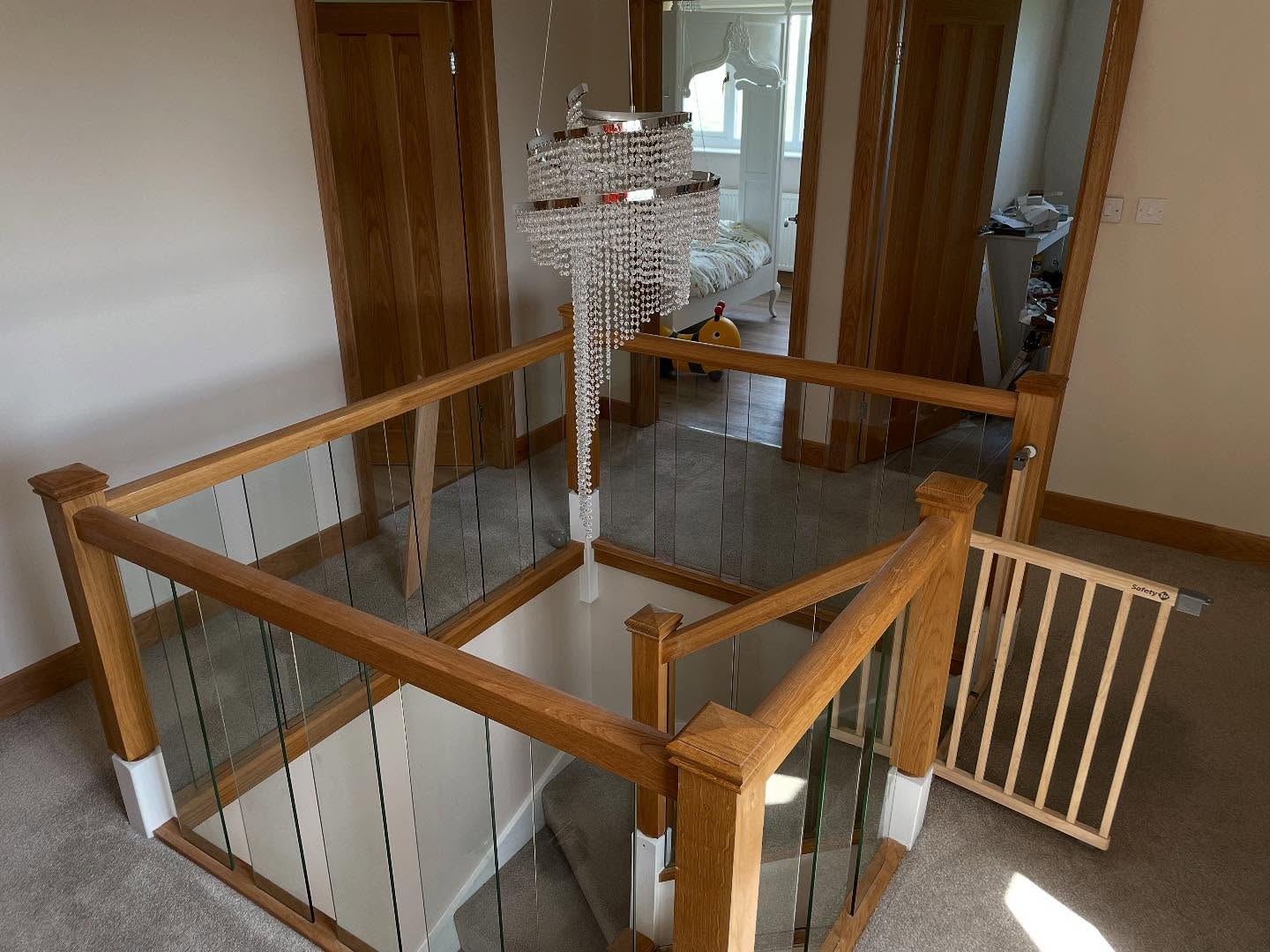 Oak & glass landing balustrade — Staircase in Sprotbrough
